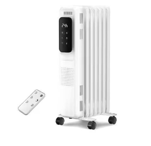 R.W.FlAME 1500W Portable Electric Oil Heater with LCD Display and Anti-Tip Protection in White