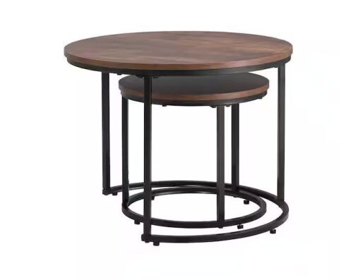 23.6 in. Round Nesting Coffee Table Set of 2 with Metal Frame