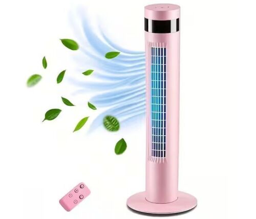 COWSAR 36 in. 3 Speed 11.81 in W Digital Oscillating Standing Bladeless Tower Fan with 12H Timer Remote Control in Pink - Lot 725JF