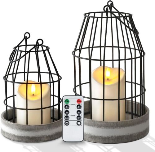 Homemory Rustic Farmhouse Lantern Decor with Flameless Candle & Remote, 2 pc - Lot 636