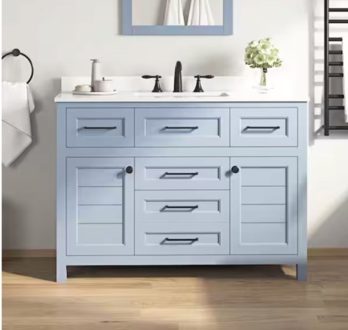 Home Decorators Collection Hanna 48 in. Single Sink Spruce Blue Bath Vanity with White Engineered Stone Top (Assembled)