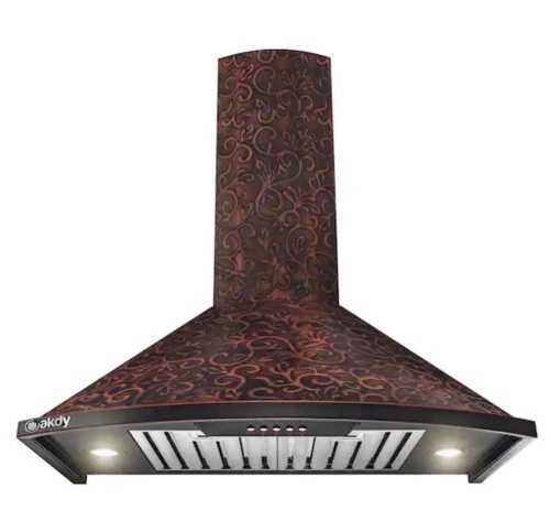 AKDY 30 in. Convertible Wall Mount in Embossed Copper Vine Design Kitchen Range Hood with Lights