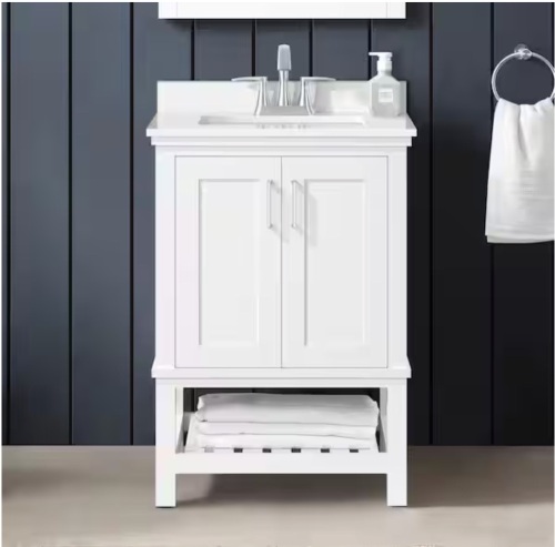 Home Decorators Collection Tupelo 24 in. Single Sink Freestanding White Bath Vanity with White Engineered Stone Top (Assembled)