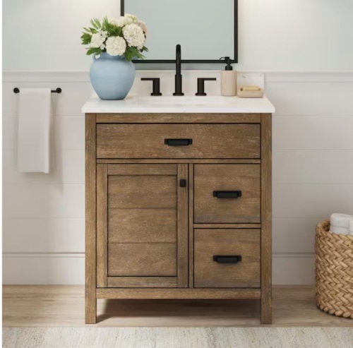 Home Decoratores Collection Stanhope 31 in. Single Sink Reclaimed Oak Bath Vanity with Crystal White Engineered Stone Top (Assembled)