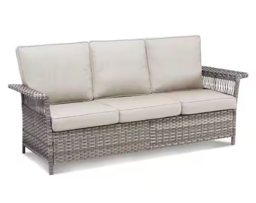 Opohoro GliderNet Gray Wicker Outdoor 3-Seat Couch with Beige Box-Edge Cushions
