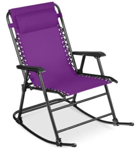 Folding Outdoor Zero Gravity Rocking Lounge Chair w/ Headrest Pillow
