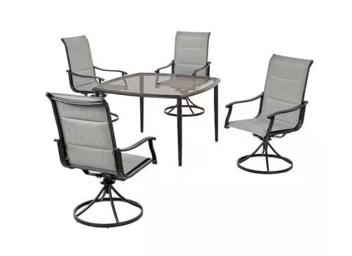 Hampton Bay Kentbury 5-Piece Steel Padded Sling Square Glass Top Outdoor Dining Set - Table Top Glass Broken