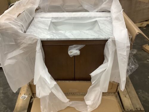 Home Decorators Collection Collette 30 in. Single Sink Cinnamon Oak Bath Vanity with White Carrara Marble Top - Cracked Top