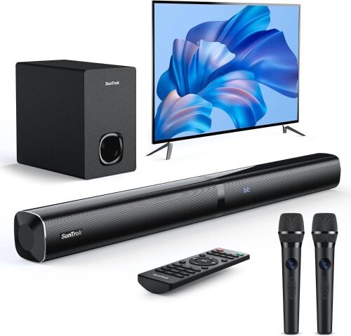 Karaoke Soundbar with Subwoofer for TV with 2 Wireless Microphones