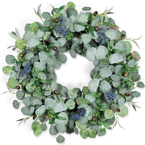 24 Inch Eucalyptus Wreath with Olive Leaves and Berries