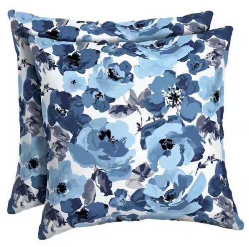 ARDEN 16 x 16 Blue Garden Floral Square Outdoor Throw Pillow (2-Pack)