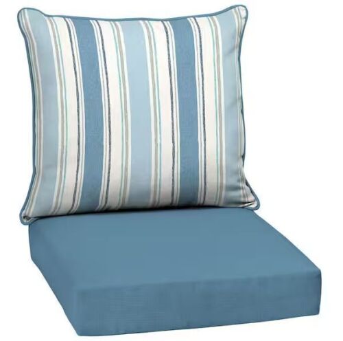 ARDEN 24 in. x 24 in. 2-Piece Deep Seating Outdoor Lounge Chair Cushion in French Blue Linen Stripe