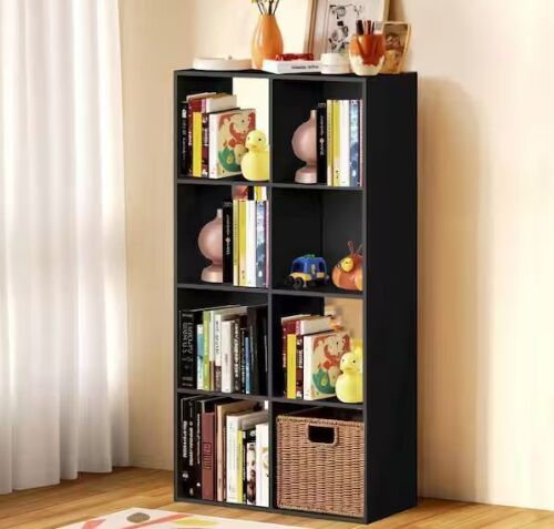 WONDER COMFORT 48 in. Tall Black Wood 8-Cube Storage Organizer Standard Bookcase with 4 Removable Back Panels