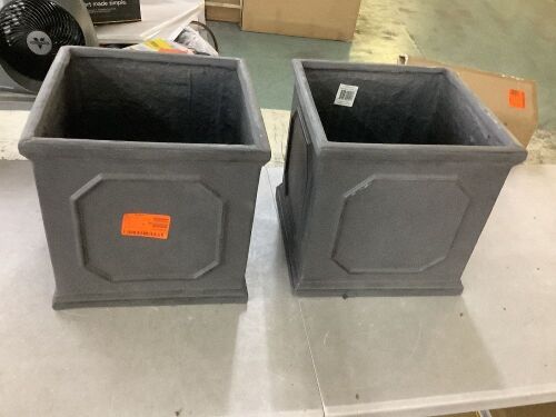 Lot of (2) 15 in. Estate Grey Fiberstone Square Planter