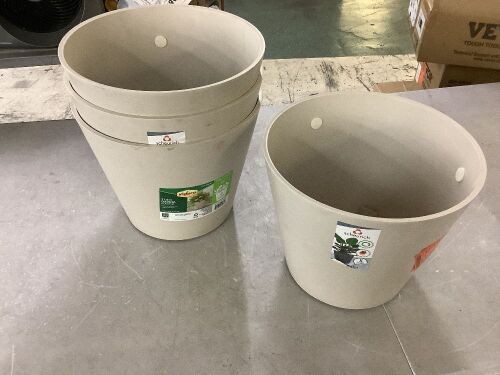 Lot of (4) Vigoro 11.8 in. x 11.8 in. D x 9.4 in. H Davina Medium Cream Resin Pot
