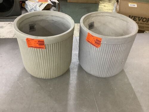 Lot of (2) 12 in. Sandstone Fiber Stone Linea Cylinder