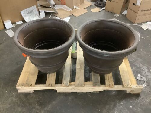 Lot of (2) Vigoro Sutter Creek Large Brown Resin Planter (21.8 in. L x 21.8 in. W x 16.1 in. H)