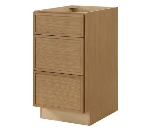 Hampton Bay Leyton 18 in. W x 24 in. D x 34.5 in. H Ready to Assemble Plywood Slim Shaker Drawer Base Kitchen Cabinet in White Oak