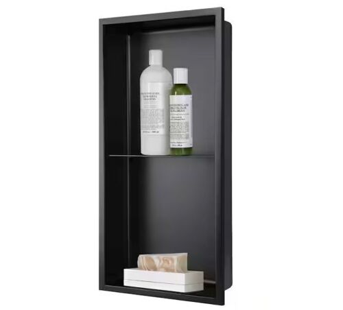 AKDY 12 in. W x 24 in. H x 4 in. D 18-Gauge Stainless Steel Double Shelf Bathroom Shower Wall Niche in Matte Black - Lot 826JF