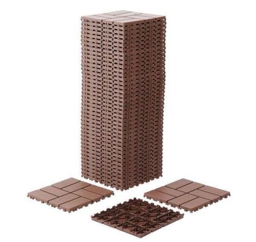 Tunearary 44 Pieces All Weather Outdoor Deck Plastic Patio Tiles, 12 in. x 12 in. Brown