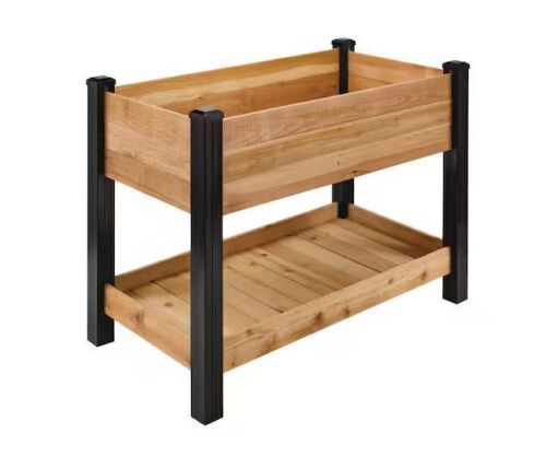 Vigoro Cedar Wood Elevated Raised Garden Bed with Shelf and Vinyl Legs (45.5 in. L x 24 in. W x 32 in. H)