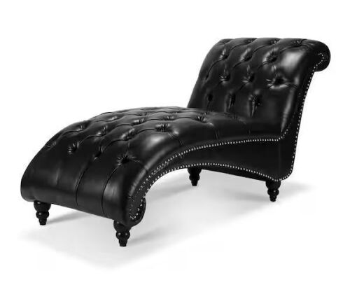 Harper & Bright Designs Black Faux Leather Tufted Armless Chaise Lounge with Nailhead