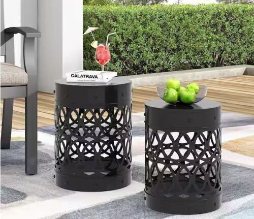 CHRISTOPHER KNIGHT HOME Holt Black Cylindrical Metal Outdoor Patio Side Table (Set of 2) - Lot 713JF