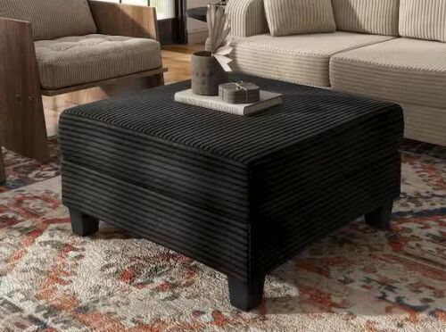 Furniture of America Kasin Black Chenille Square Storage Ottoman Medium Size