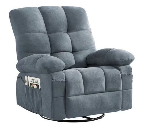 Clihome Blue Oversized 350 lb Massage Swivel Rocker Recliner with Lumbar Heating, 23.6 in Wide Seat and USB Port