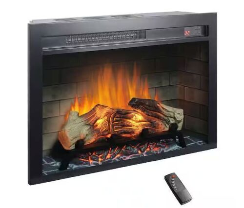 Kadehome 28 in. 5,018 BTU Recessed Electric Fireplace Insert with Overheat Protection, Brightness Adjustment - Dented on Top Recessed Area