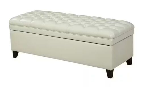 CHRISTOPHER KNIGHT HOME Ivory 50 in. Tufted PU Leather Bedroom Bench with Storage, Solid Birch Legs