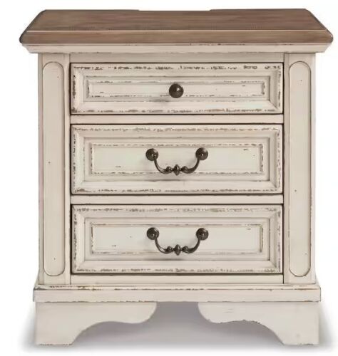 Signature DESIGN BY ASHLEY Realyn Chipped White / Brown 3-Drawer 27 in. W Nightstand