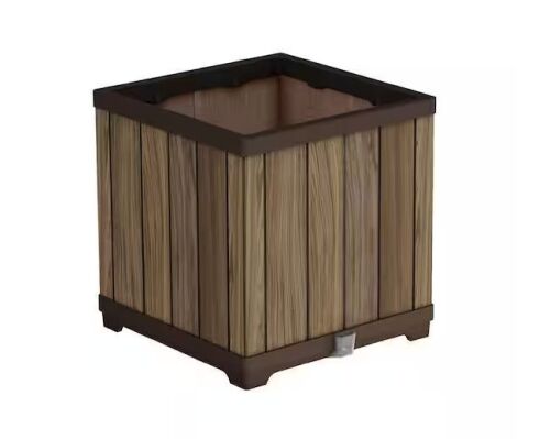 Keter 18 in. Deco Modern Outdoor Brown Resin Cube Self Watering Planter