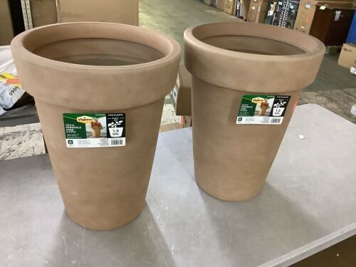 Lot of (2) Vigoro Ferndale Large Terracotta Orange Decorative Resin Planter (15.6 in. L x 15.6 in. W x 20.6 in. H) - Lot 626JF