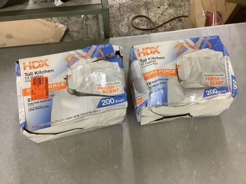 Lot of (2) HDX 13 Gallon Reinforced Top Drawstring Fresh Scented Tall Kitchen Trash Bags, 200ct - Lot 630JF