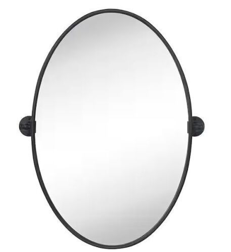 TEHOME Luecinda 20 in. W x 30 in. H Medium Pivot Oval Metal Framed Wall Mirror in Matte Black - Lot 623JF