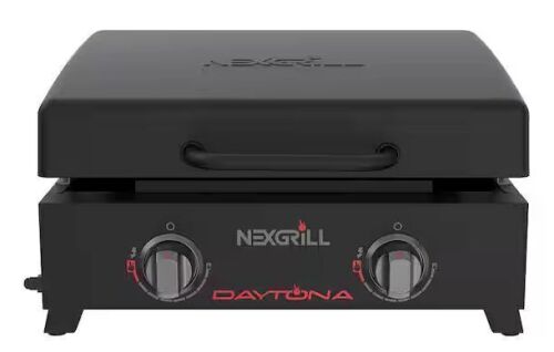 Nexgrill Daytona 2-Burner Flat Top Griddle Portable Propane Gas Grill in Black with PVC Cover