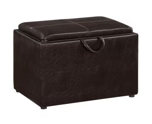 Convenience Concepts Designs4Comfort Espresso Faux Leather Storage Ottoman with Reversible Tray