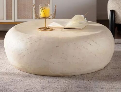 Noble House Arvell Modern 35.43 in. Amber Round Drum Magnesium Oxide(Faux Stone) Coffee Table
