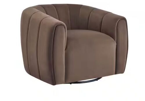 CHRISTOPHER KNIGHT HOME Smith Modern Dark Brown Upholstered Velvet Swivel Arm Chair, Metal Base