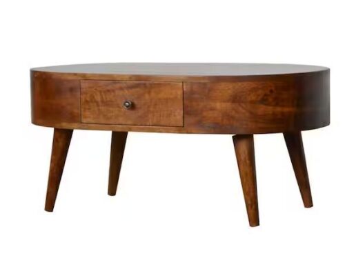Noble House Borake 33.46 in. Chestnut Oval Solid Wood Coffee Table with 2 Drawers - Damaged Drawer Face