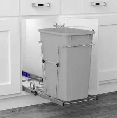 Rev-A-Shelf Chrome Steel Single 35 qt. Gray Waste Pullout with Detachable Storage Basket and Soft-Close - Lot 609JF