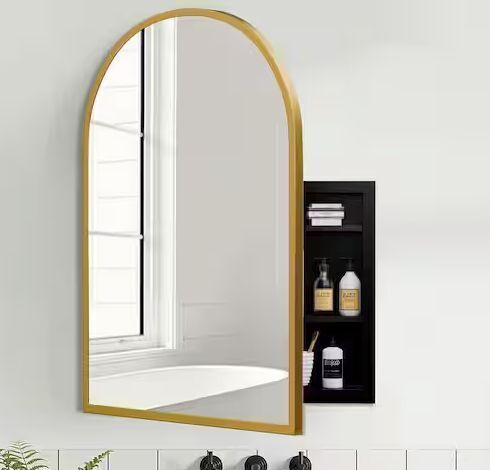 Lirago 29.5 in. W x 39.4 in. H Arched Recessed/Surface Mount Medicine Cabinet with Mirror in Gold