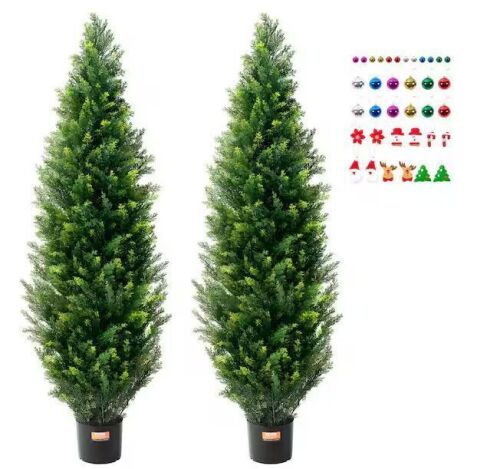 VEVOR Artificial Cedar Topiary Tree, 60 in. Tall with Pot, Set of 2 - Lot 603JF