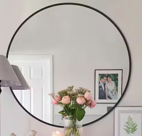 LuxHomez 24 in. W x 24 in. H Black Vanity Round Wall Mirror Aluminum Alloy Frame - Lot 605JF