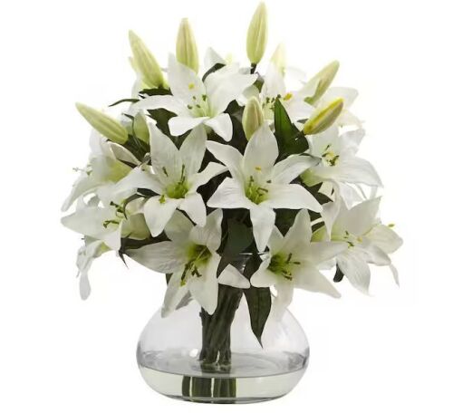 Nearly Natural Artificial Large Lily Arrangement with Vase - Lot 522JF