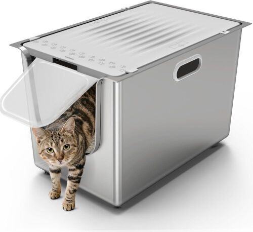 Stainless Steel High Sided Litter Box with Lid