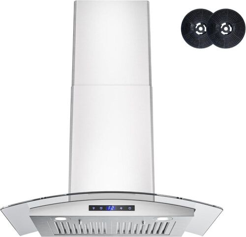 FIREGAS 30 inch Wall Mount Range Hood 600CFM with Ducted Exhaust Vent, 3 Speed Fan, Soft Touch Controls, LED Lights, Permanent Filters in Stainless Steel