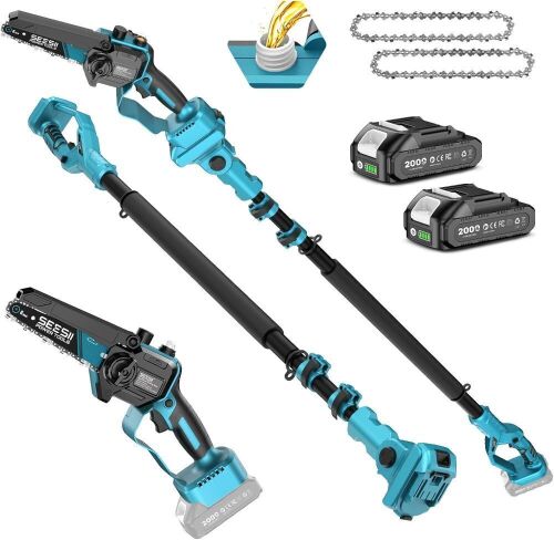2-in-1 Electric Pole Saws for Tree Trimming, 6 Inch Mini Chainsaw Cordless with Extension Pole