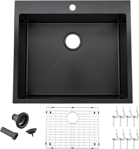 25 Inch Black Stainless Steel Drop In Kitchen Sink